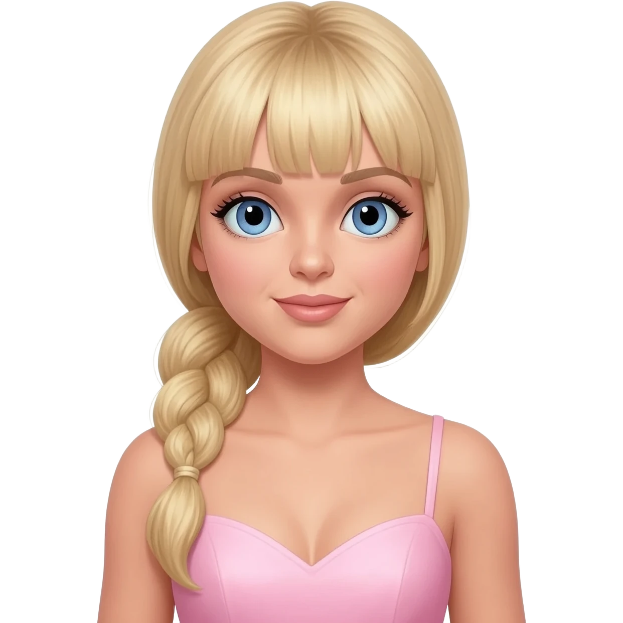 Baby Spice from Spice Girls with blue eyes, long blonde pigtail hair with bang, light pink sweetheart dress emoji
