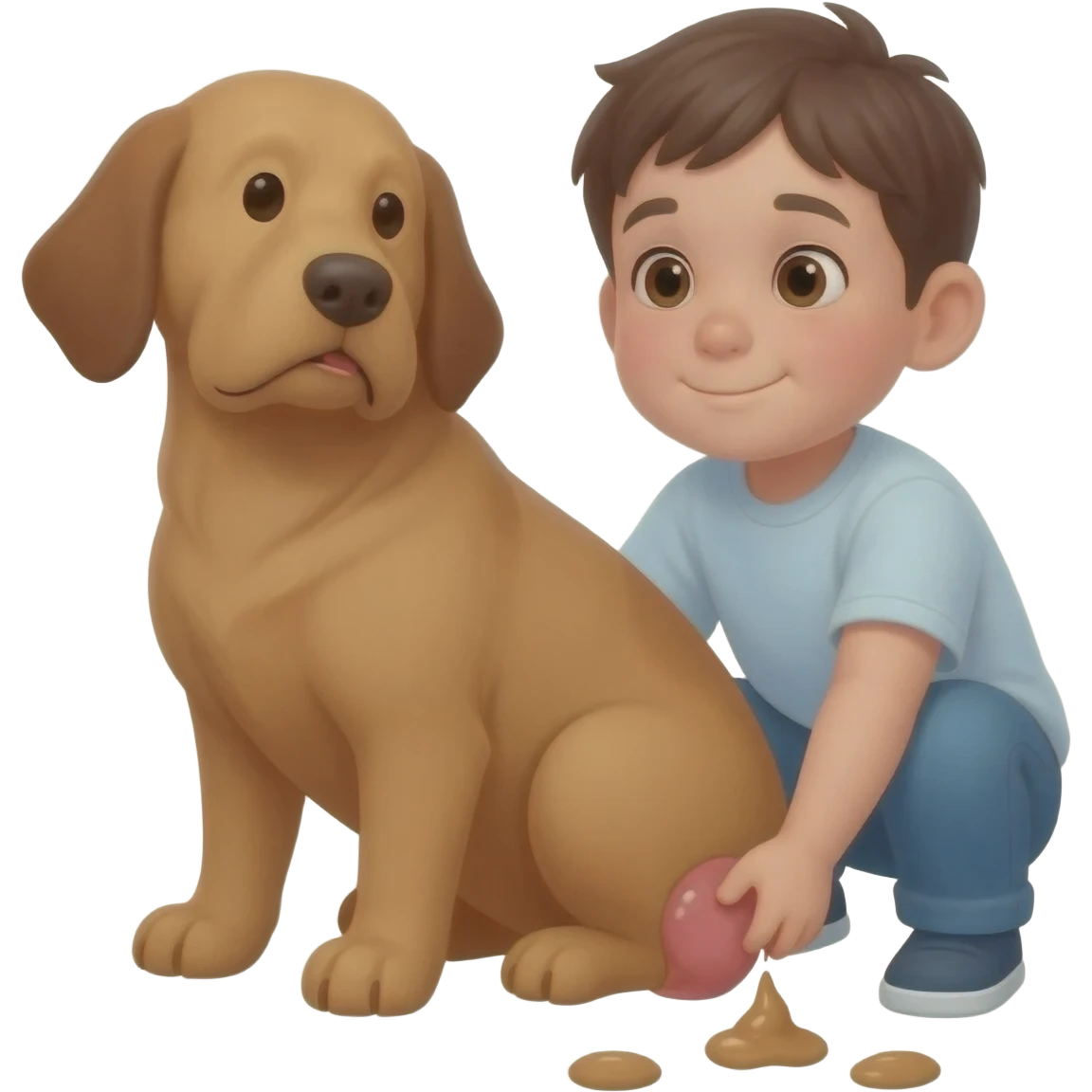 תיצור לי כלב עושה קקי על ילד וכלב בצבע חום emoji