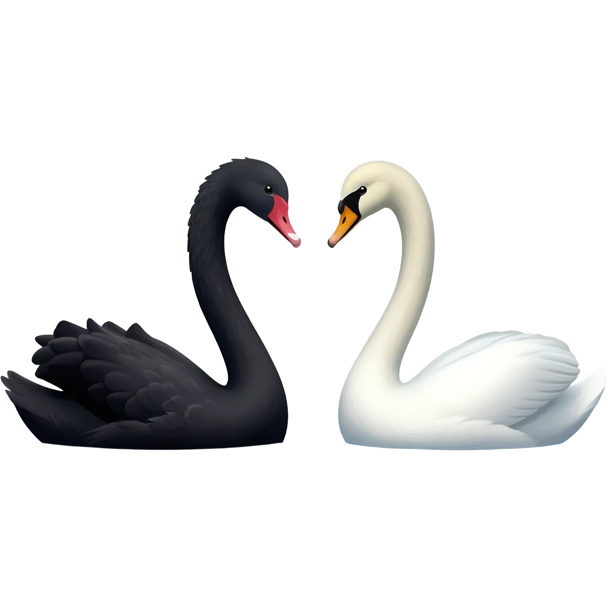 Black swan and pure white swan Two swan looking face each other floating emoji