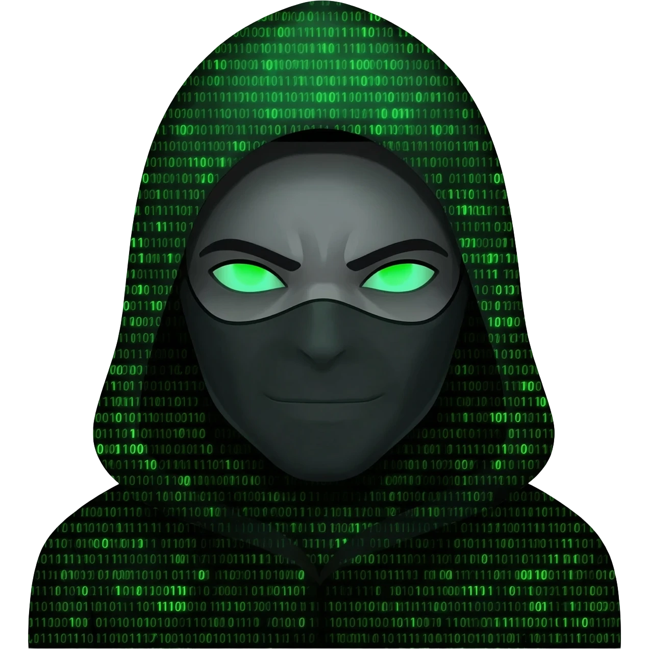 I need emoji for my new discord server, the name of the server is Zer0s and 0nes, I love the binary system and "hacker" look, like a guy with a hoodie, make sure the face is present, my favorite colors and green and black. emoji