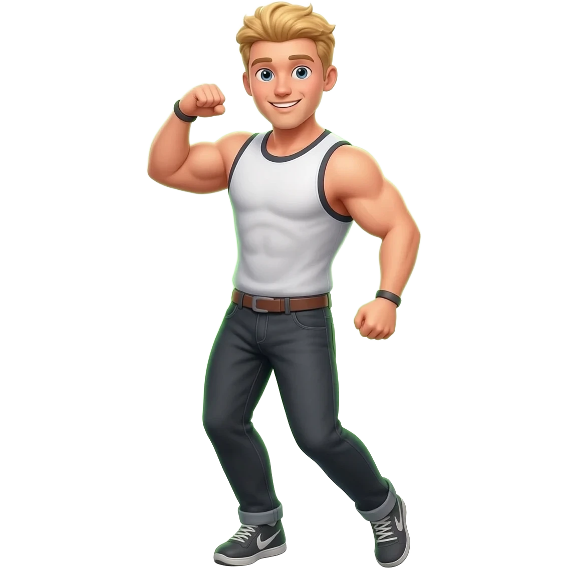 Blond muscular guy dancing and editing green aura emoji