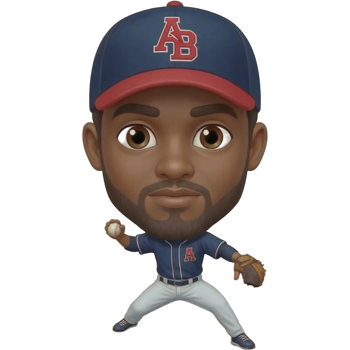 baseball pitcher navy & red With A&B on hat brown eyes emoji