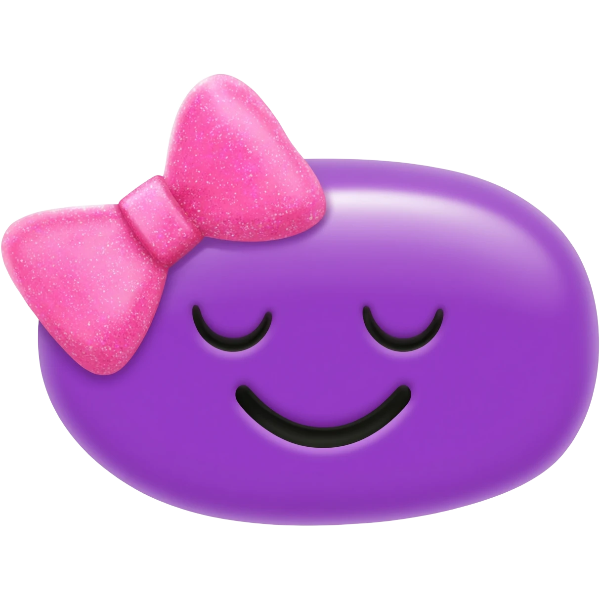 A happy purple girly jellybean emoji