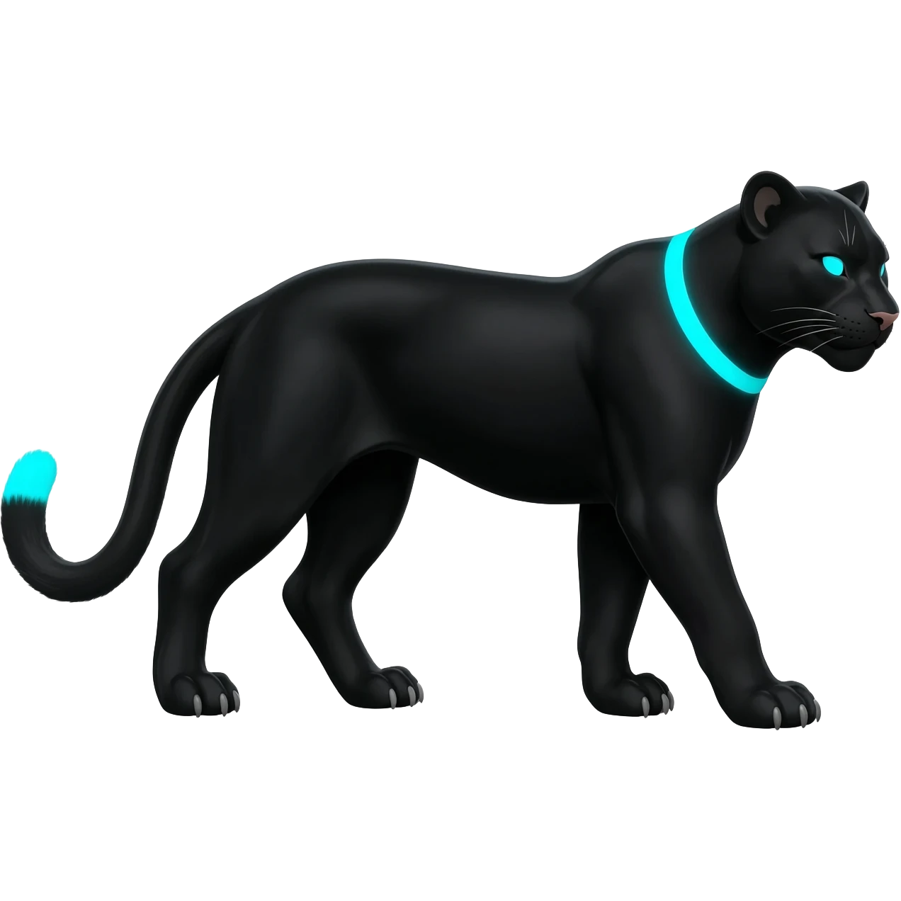 Realistic Obsidian-pitch-black fur body with neon-glowing-blue ring-markings Grem2-Gremz-serval-panther-Sergal-fusion, full body  emoji