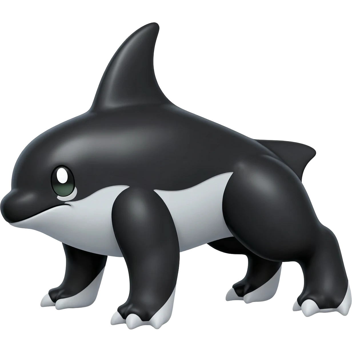 Black and white smooth glossy soft hot spotted Meloetta-Dialga-Orca-Vaporeon-Pokémon-Fakémon-fusion-hybrid-creature (full body), 4-legged,  emoji