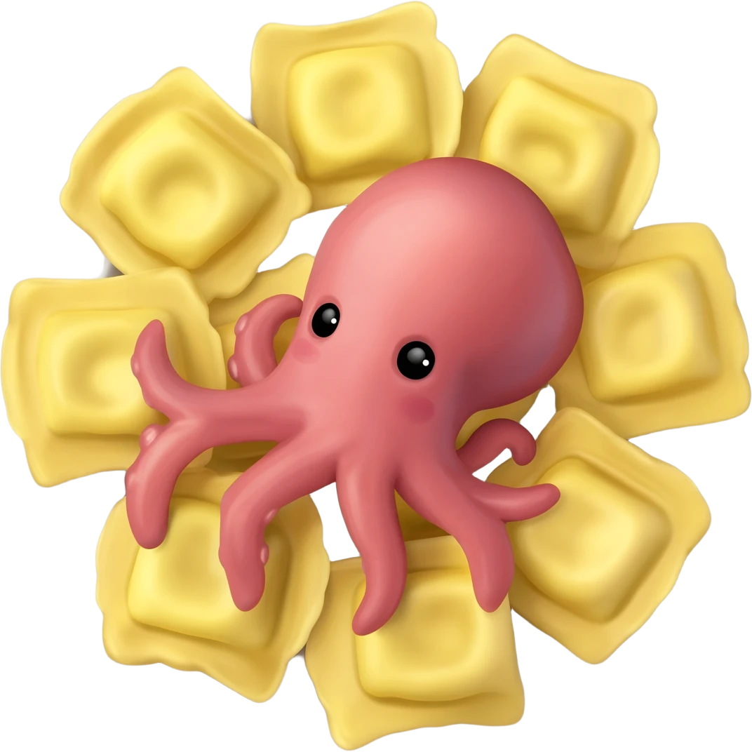 Tortellino con un polipo simpatico ma svampito emoji