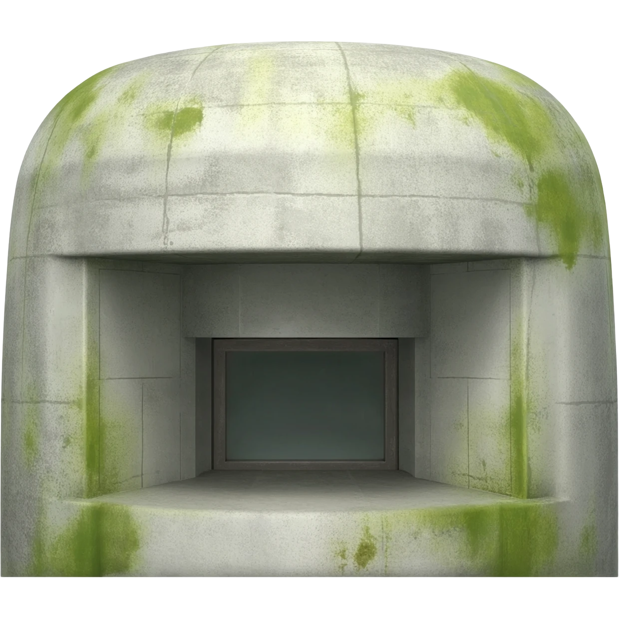 A stylized flat design illustration of a typical Albanian QZ dome bunker. Simple geometric shapes, concrete gray color with subtle moss green patches. Minimalist, clean lines, transparent background. Vector style, no realistic textures. emoji