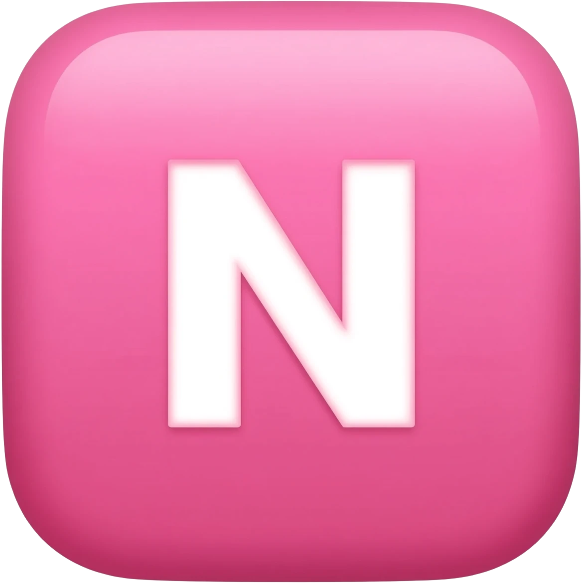 "3D premium,3D rounded-square icon in strong Bubblegum Pink with a beveled edge, bold serif white letter 'N'centered, strong specular highlights, inner glow, 1024x1024, png" emoji