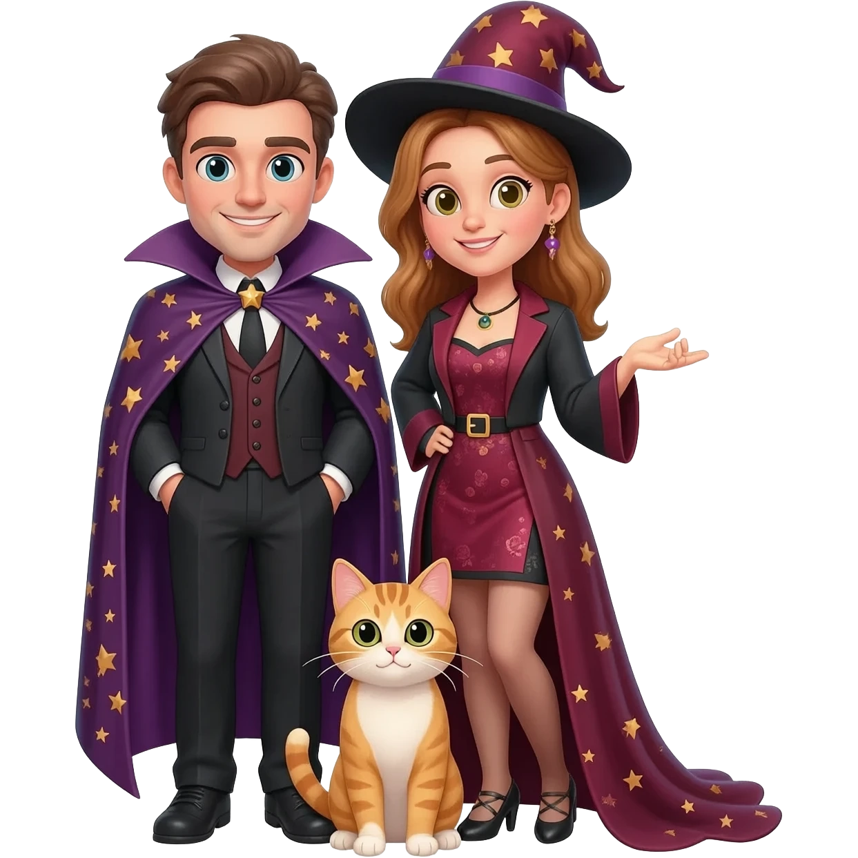magician couple and their pet cat emoji