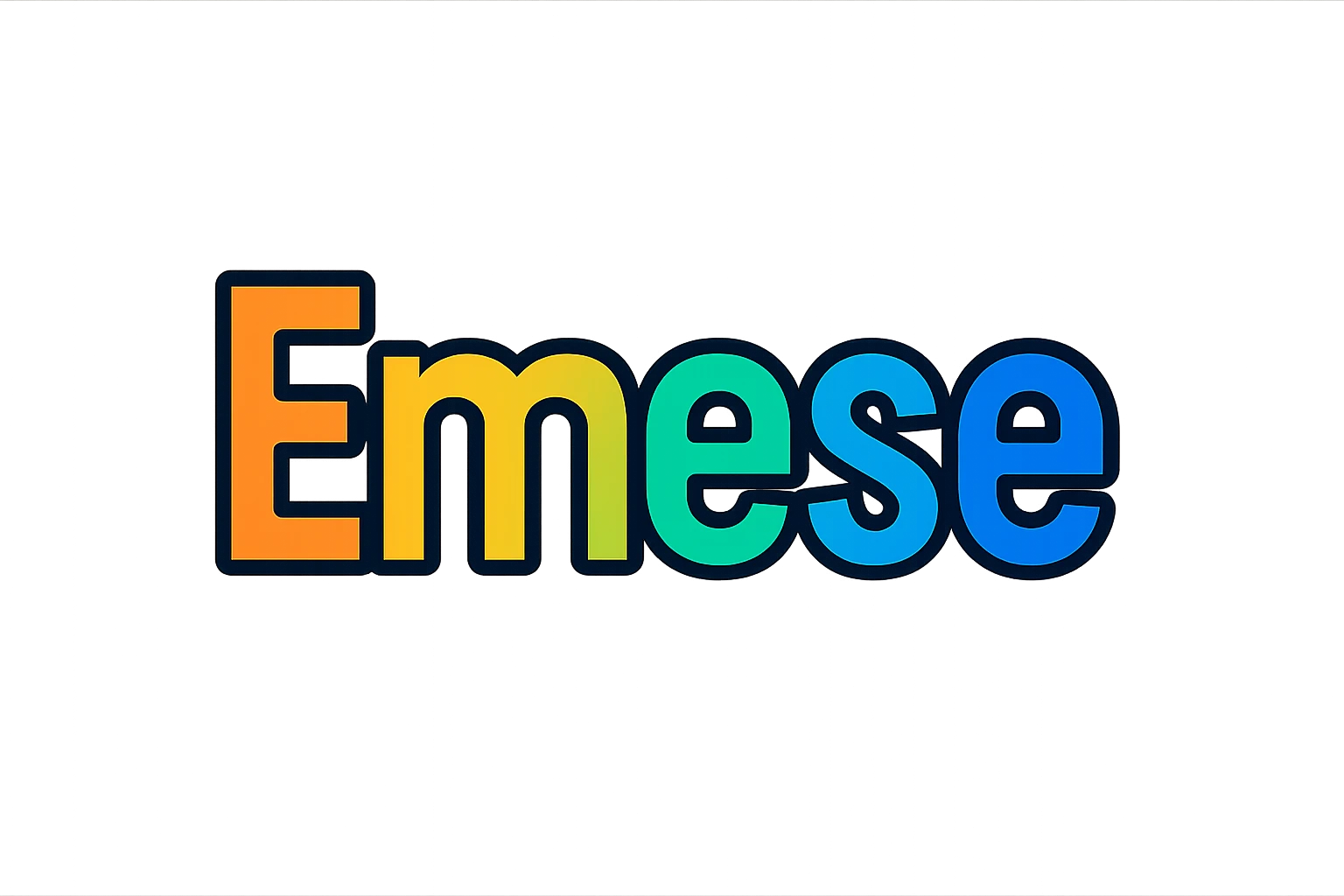 Emese name in colorful gradient modern font with dark outline, transparent background, in the style of sample images emoji