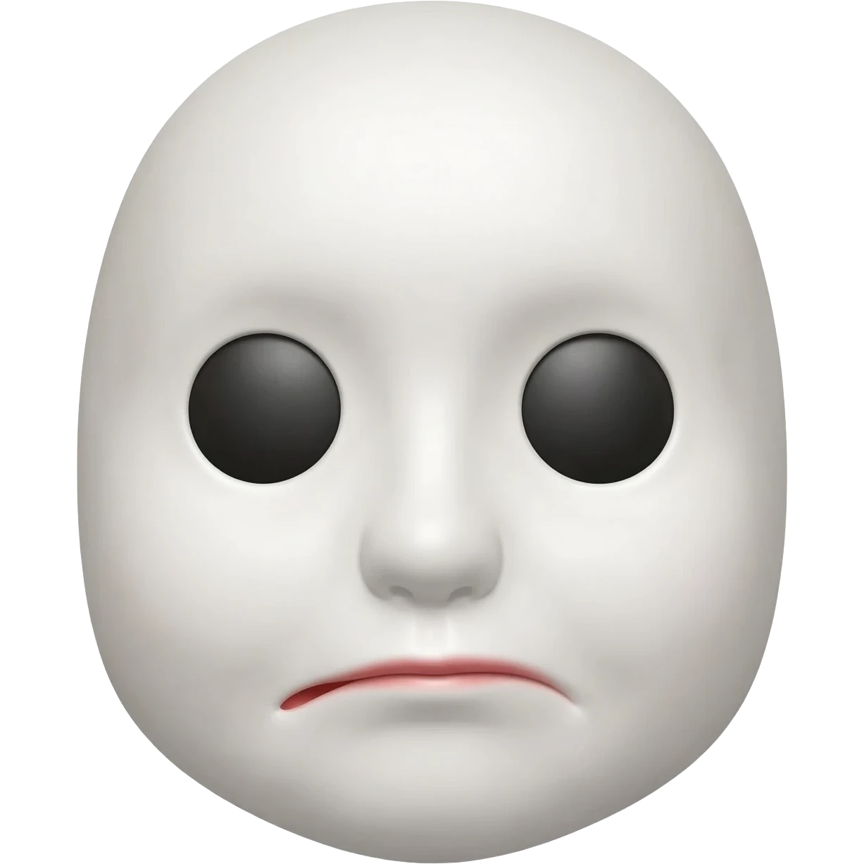 Hyottoko festival mask, a comical, puckered mouth to one side, round eyes, and a white, rounded face emoji