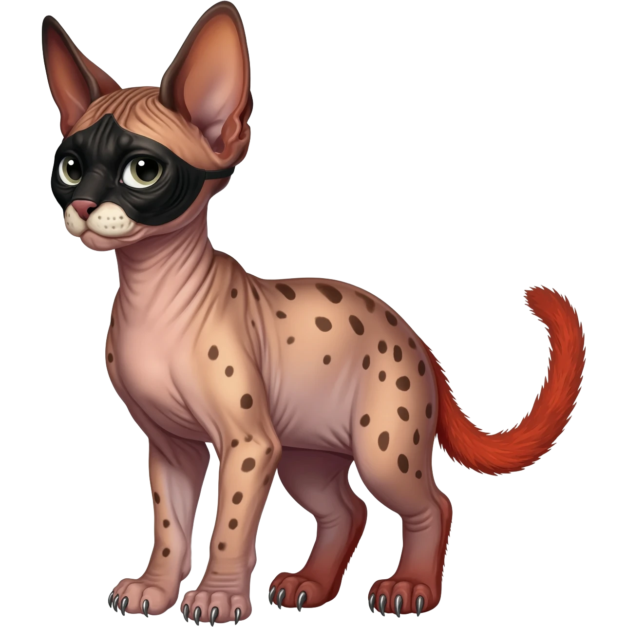 Caracal-Sphynx-Red-Panda-fusion-hybrid-animal-creature, full body emoji