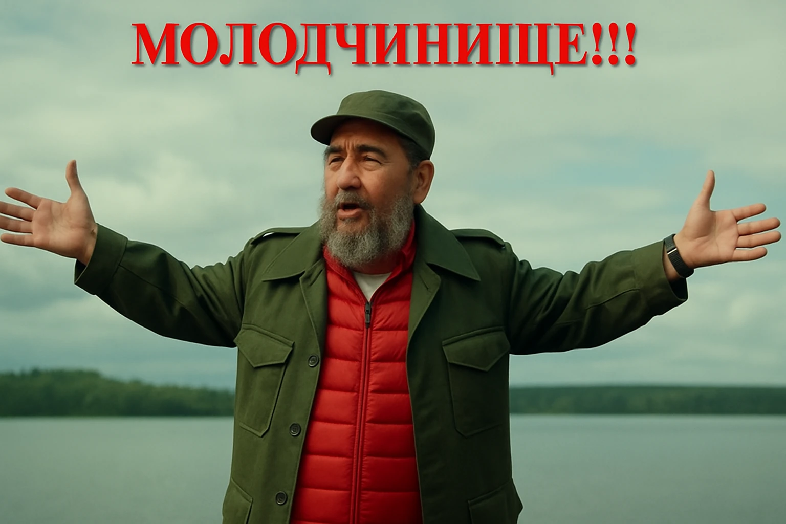 Сгенерируй мне в такой же позе и в такой же одежде фидель кастро emoji