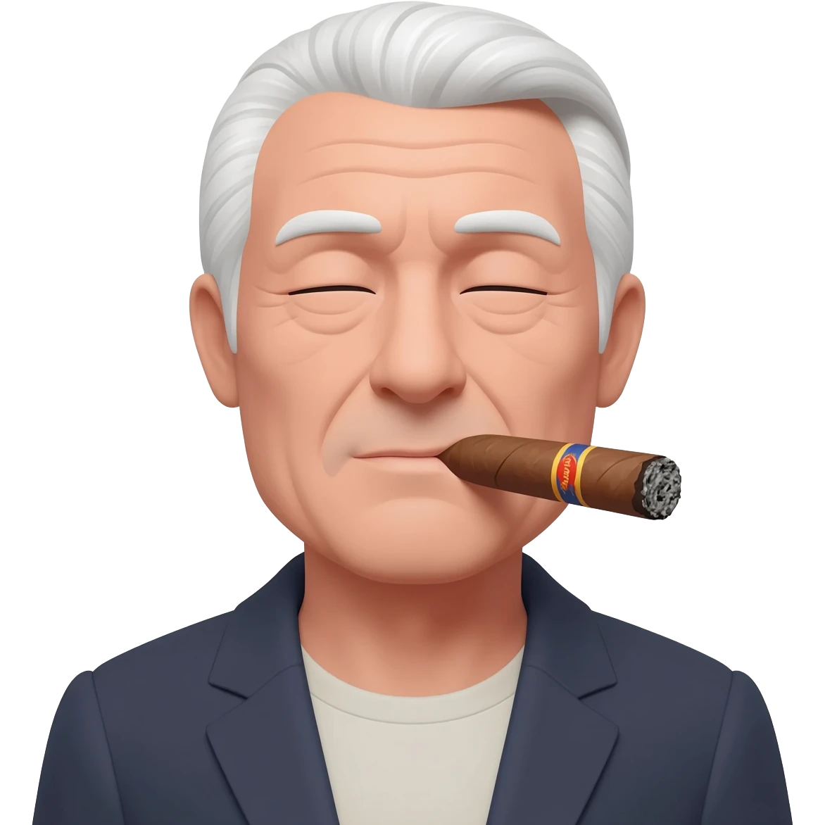 Old man with long white hair no hat no facial hair smoking a cigar emoji