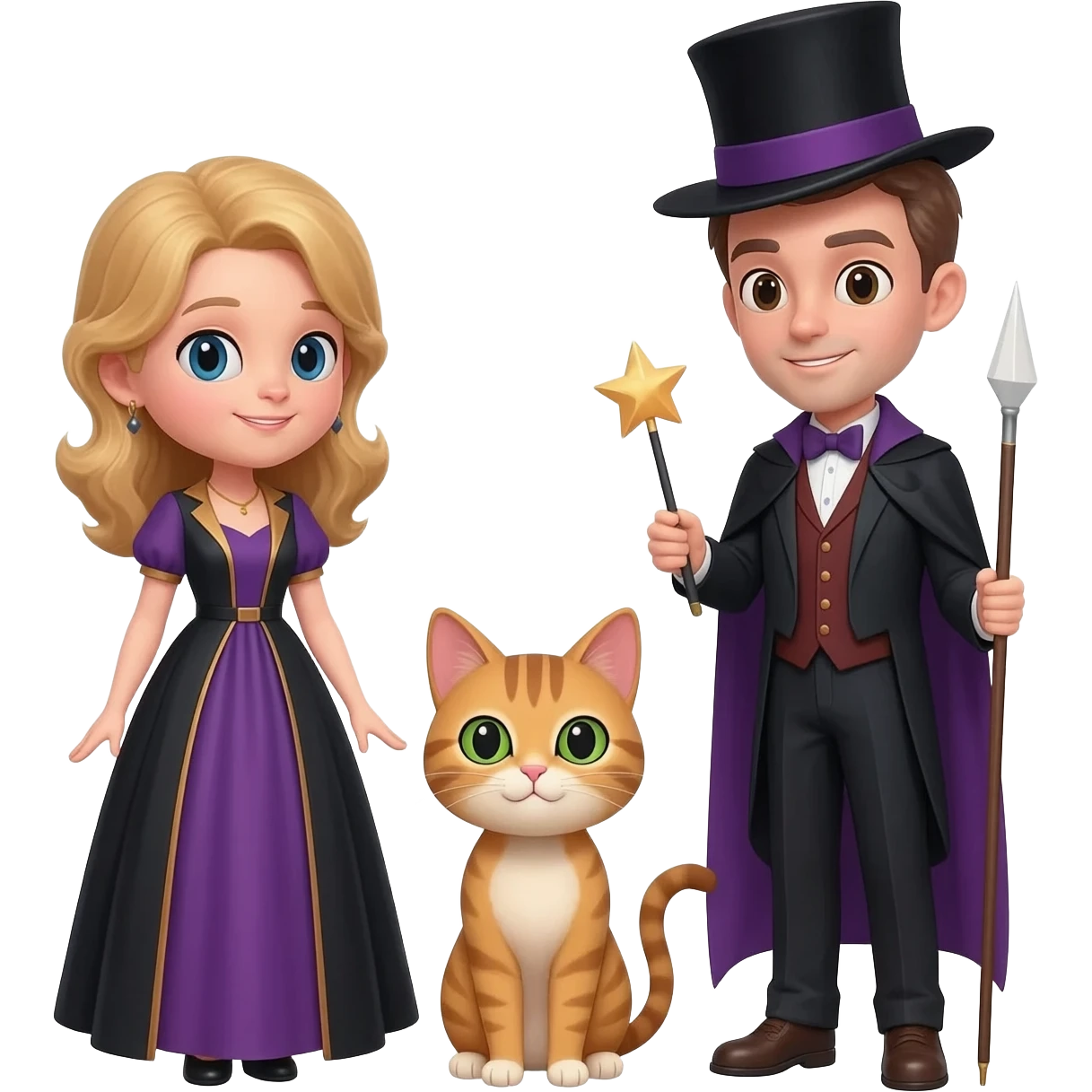 magician couple and their pet cat emoji