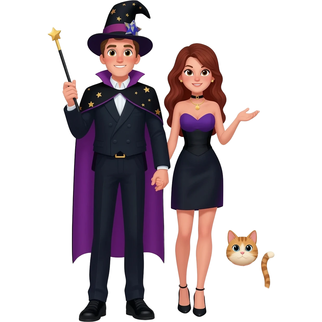 magician couple and their pet cat emoji