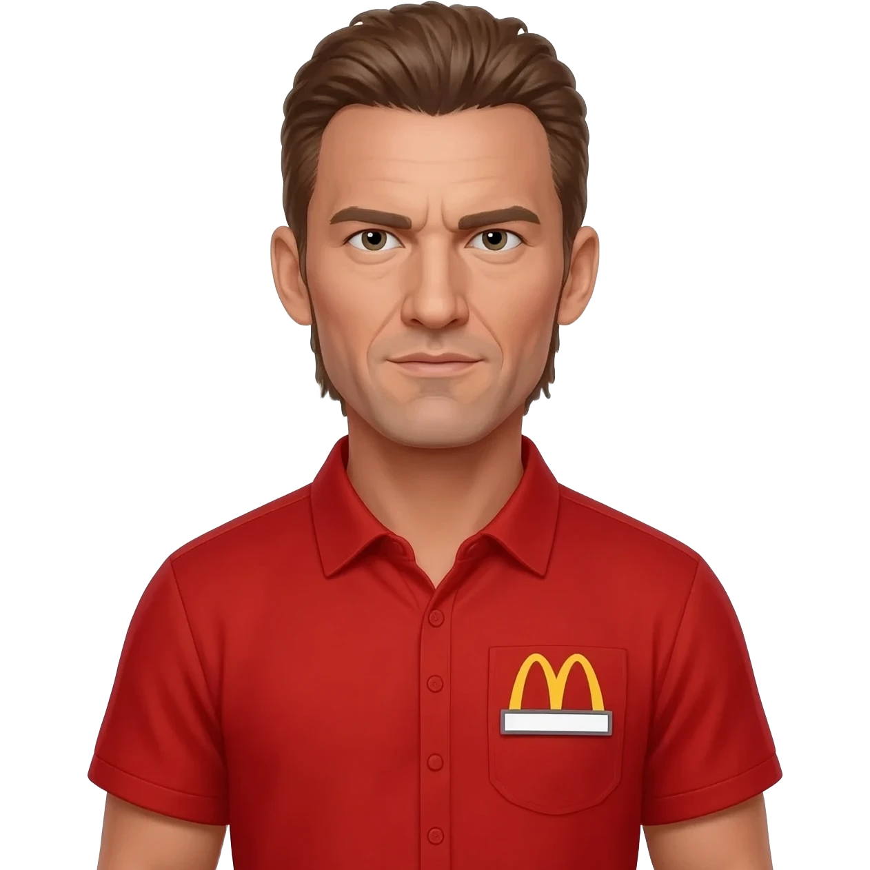 a comic style mcdonalds worker that looks like john cena emoji