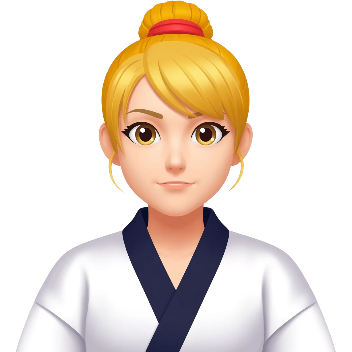 金髪で赤のゴムで髪を結っている空手着の女性 emoji