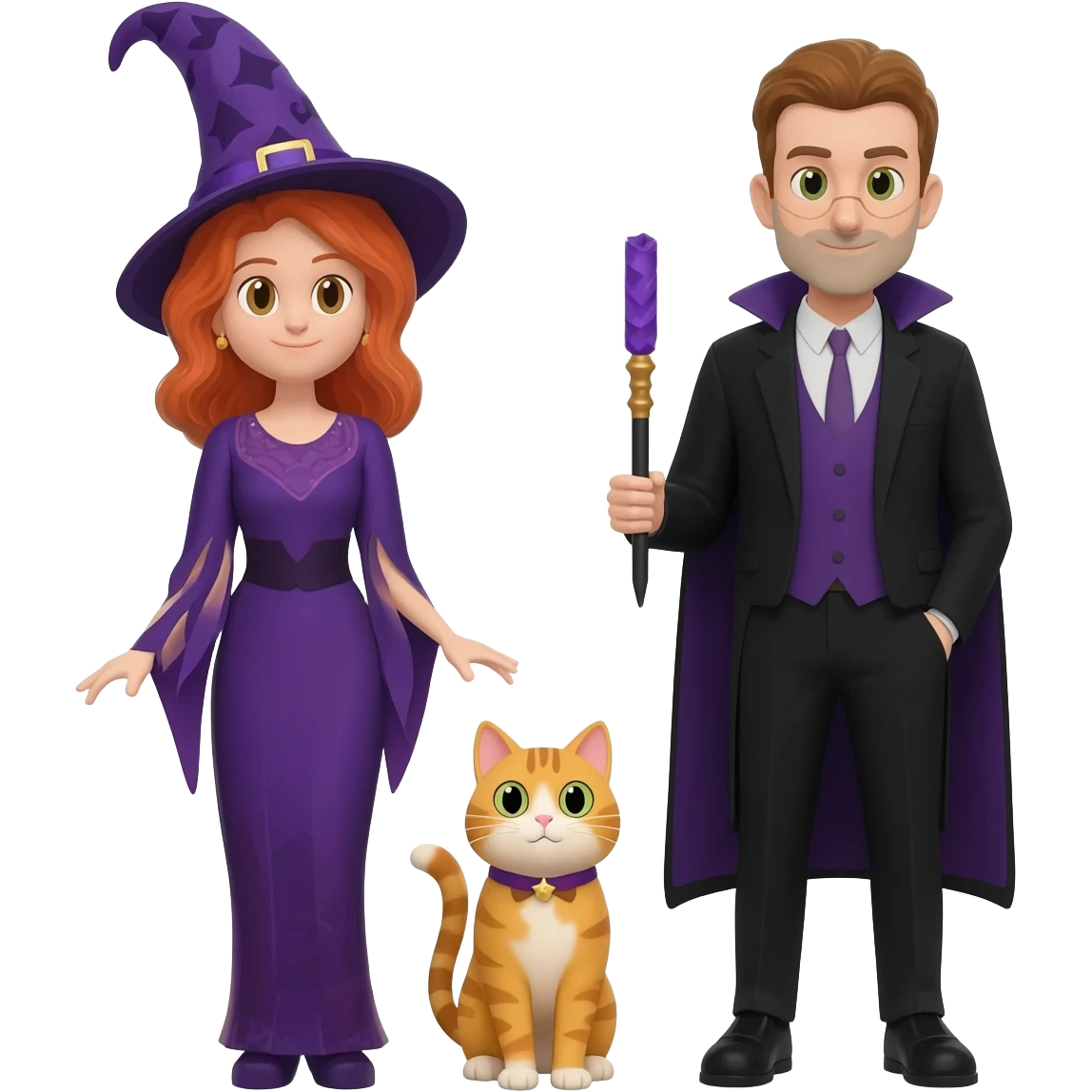 magician couple and their pet cat emoji