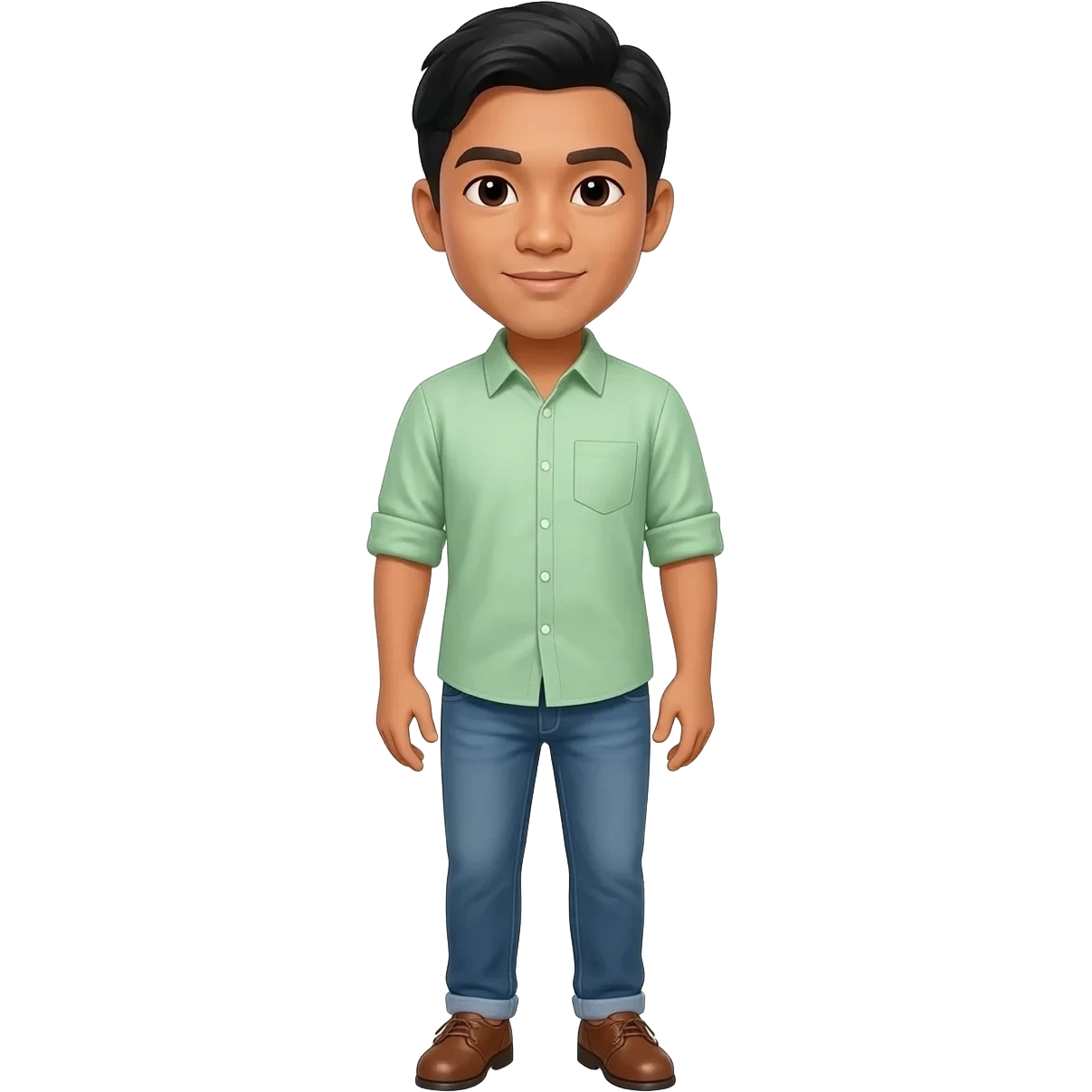 Filipino man light green shirt denim jeans with brown shoes emoji
