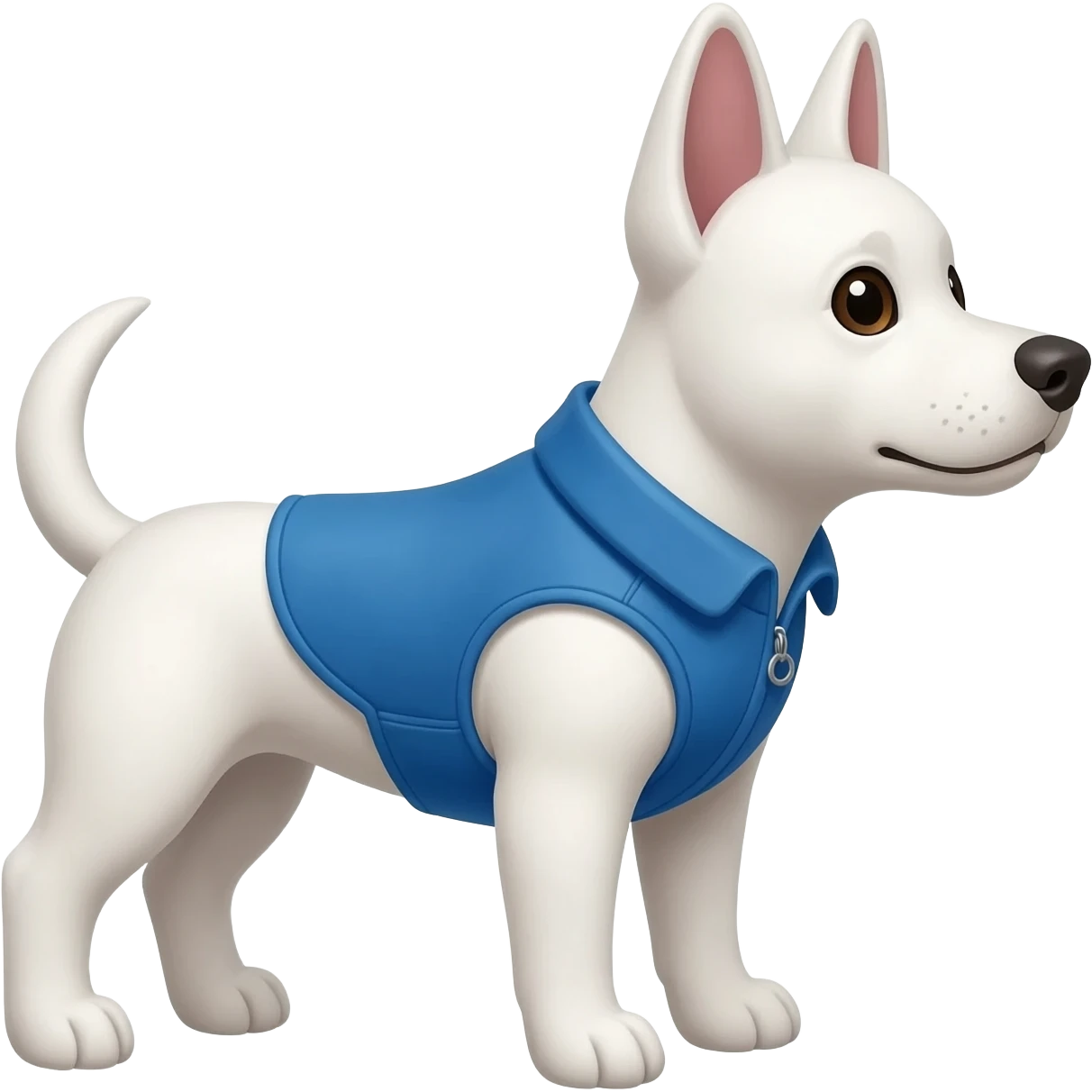 a white dog in a blue vest looking to the right emoji
