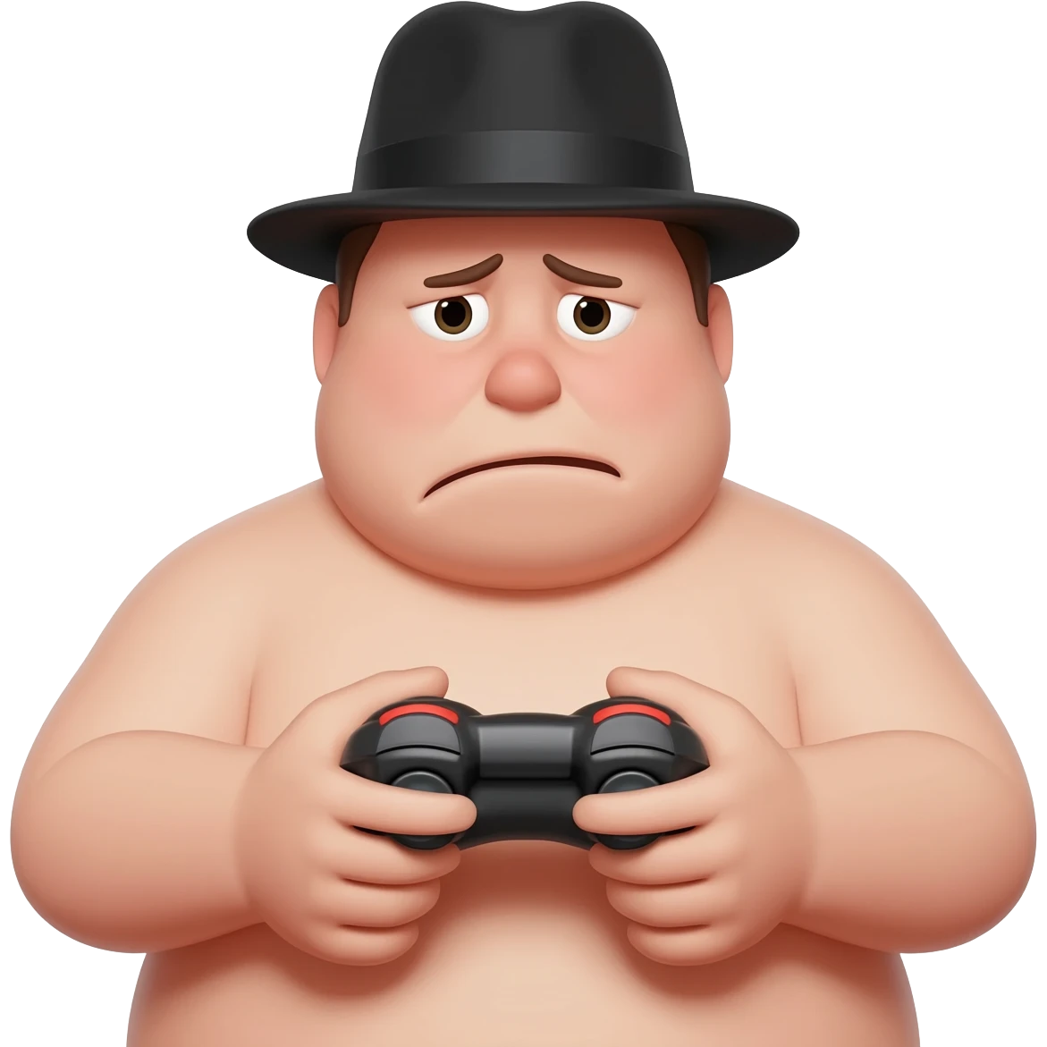 morbidly obese guy holding a controler and wearing a fedora emoji