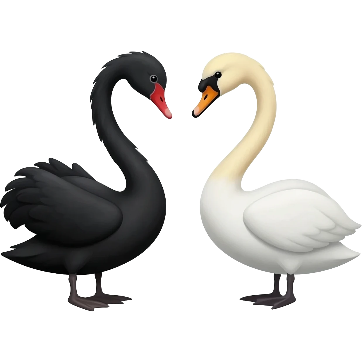 Black swan and white swan facing each other emoji