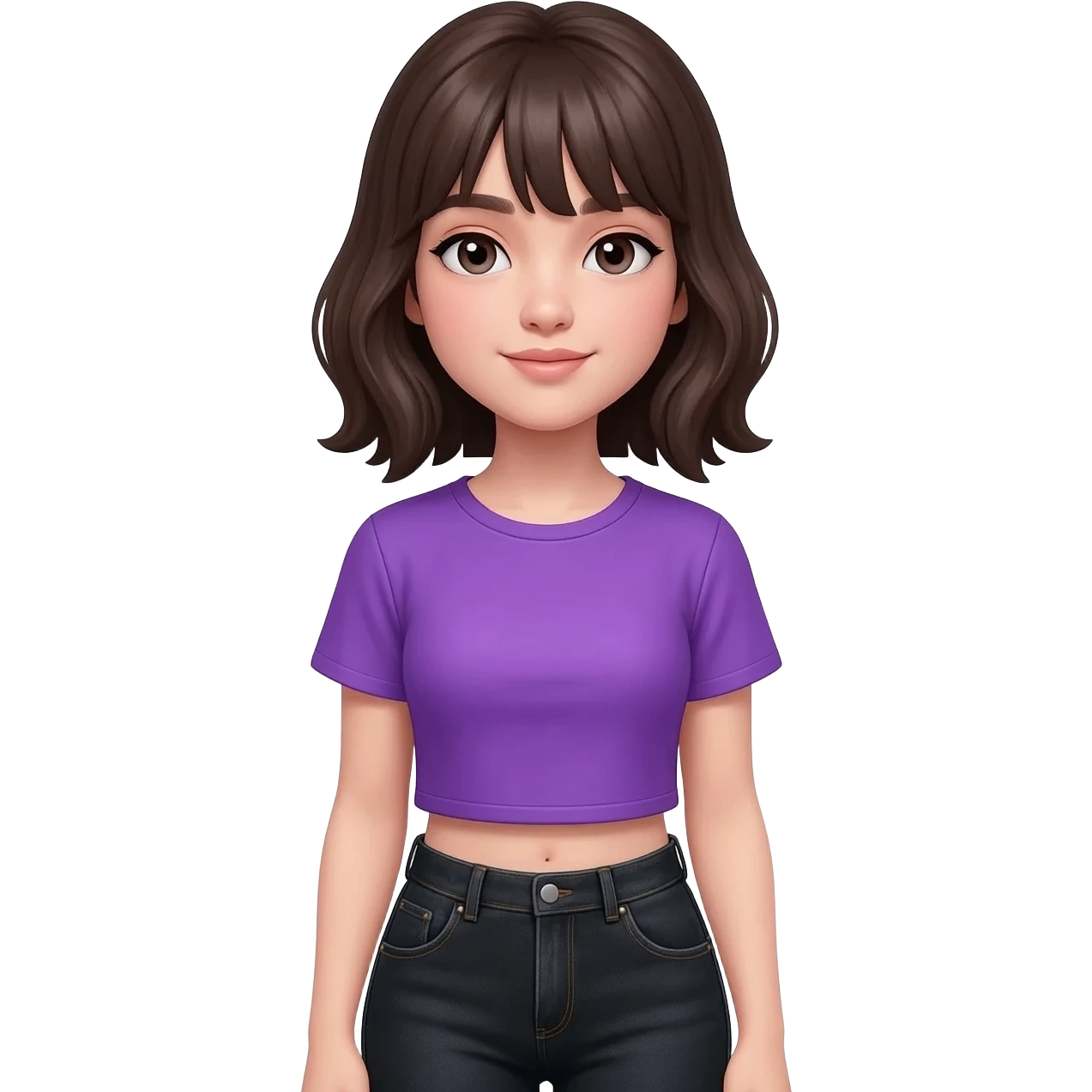 beautiful girl have purple Y2k shirt and black jean emoji