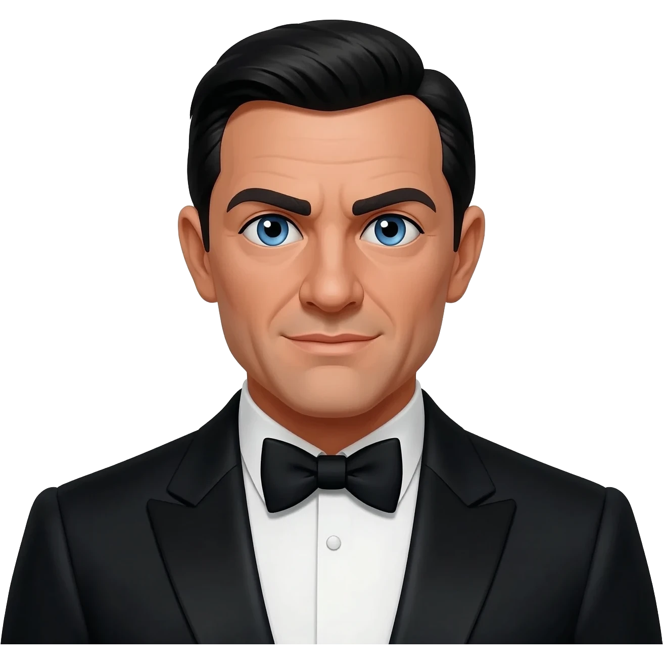 James Bond from James Bond Series with blue eyes, black hair, black suit with bow tie emoji