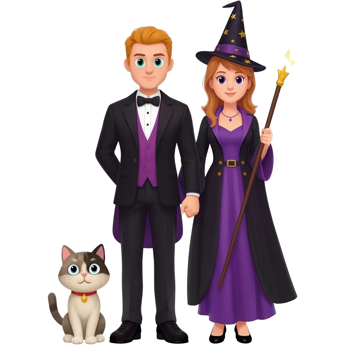 magician couple and their pet cat emoji