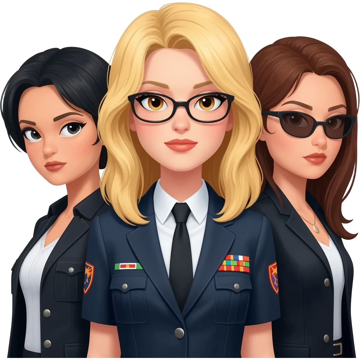 generate three spy girls, a blonde one, and two brunettes emoji