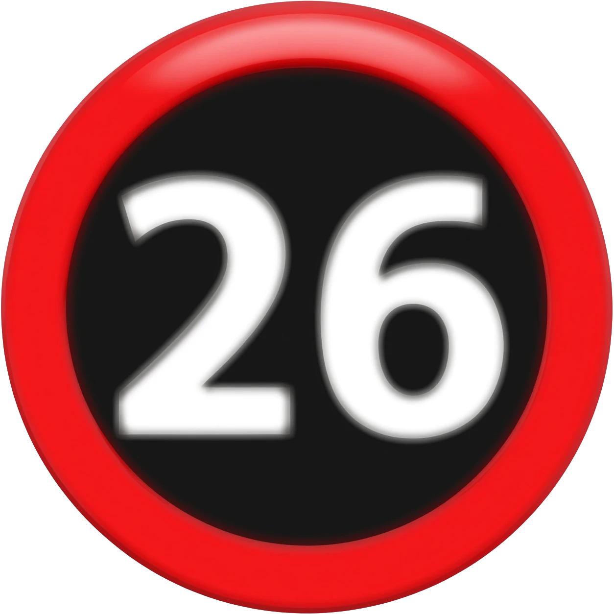 red prohibited inside with white text 26 with black circle emoji