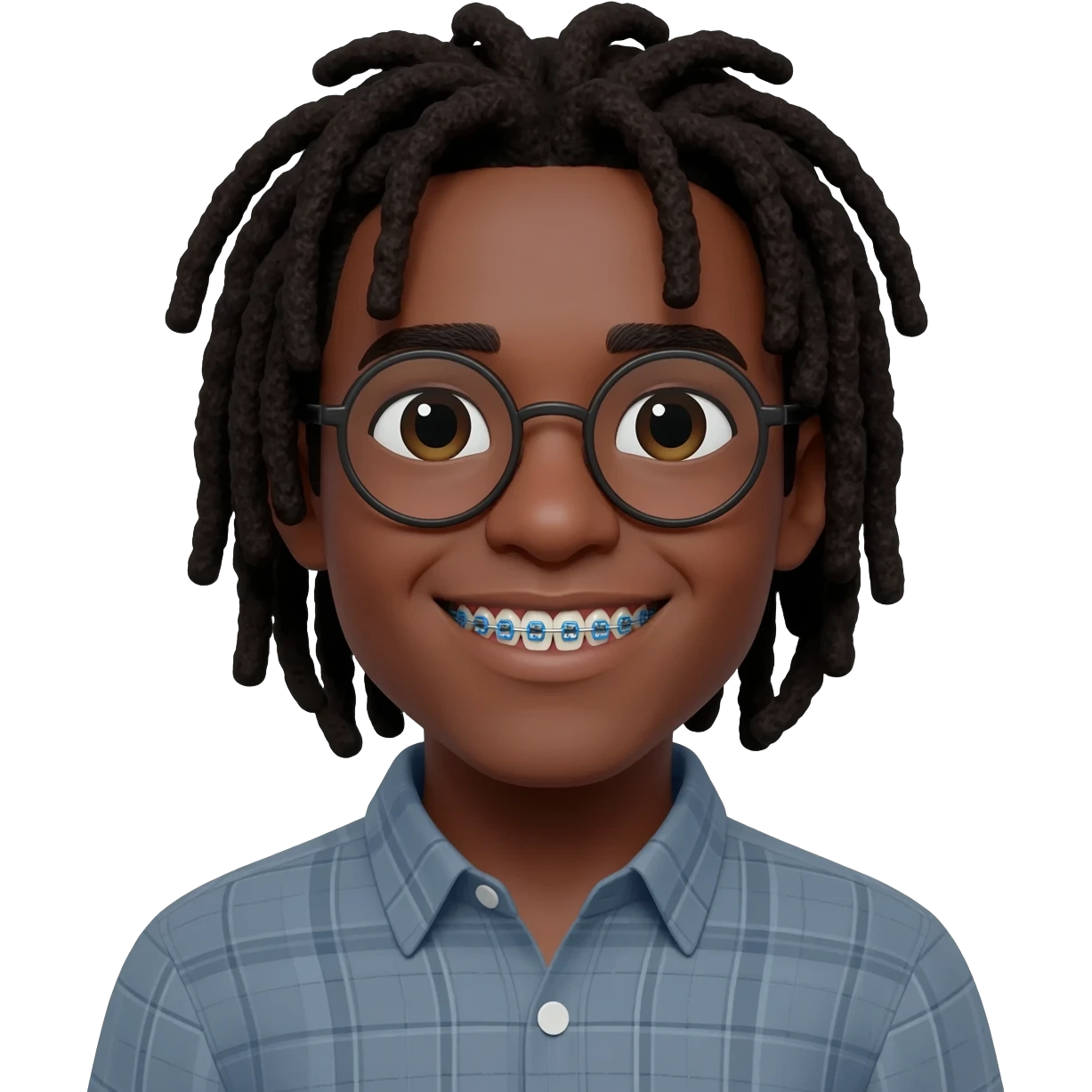 black STUD with locs and glasses and braces NERD emoji