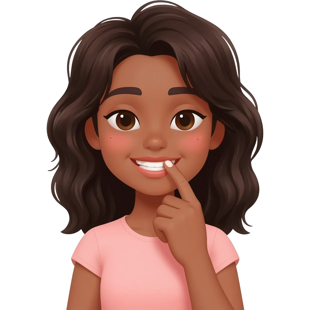 Girl flirting biting her finger Make her have tan skin and dark hair emoji