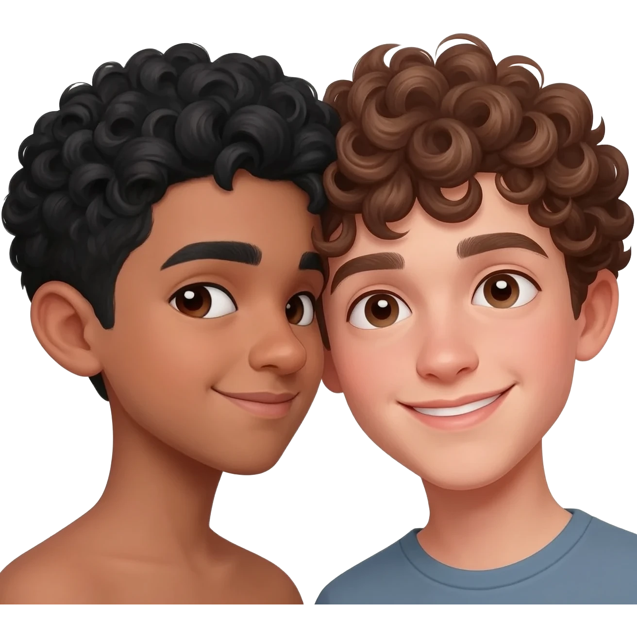 2 boys in love one tan black hair one flare skinned and brown curly hair emoji