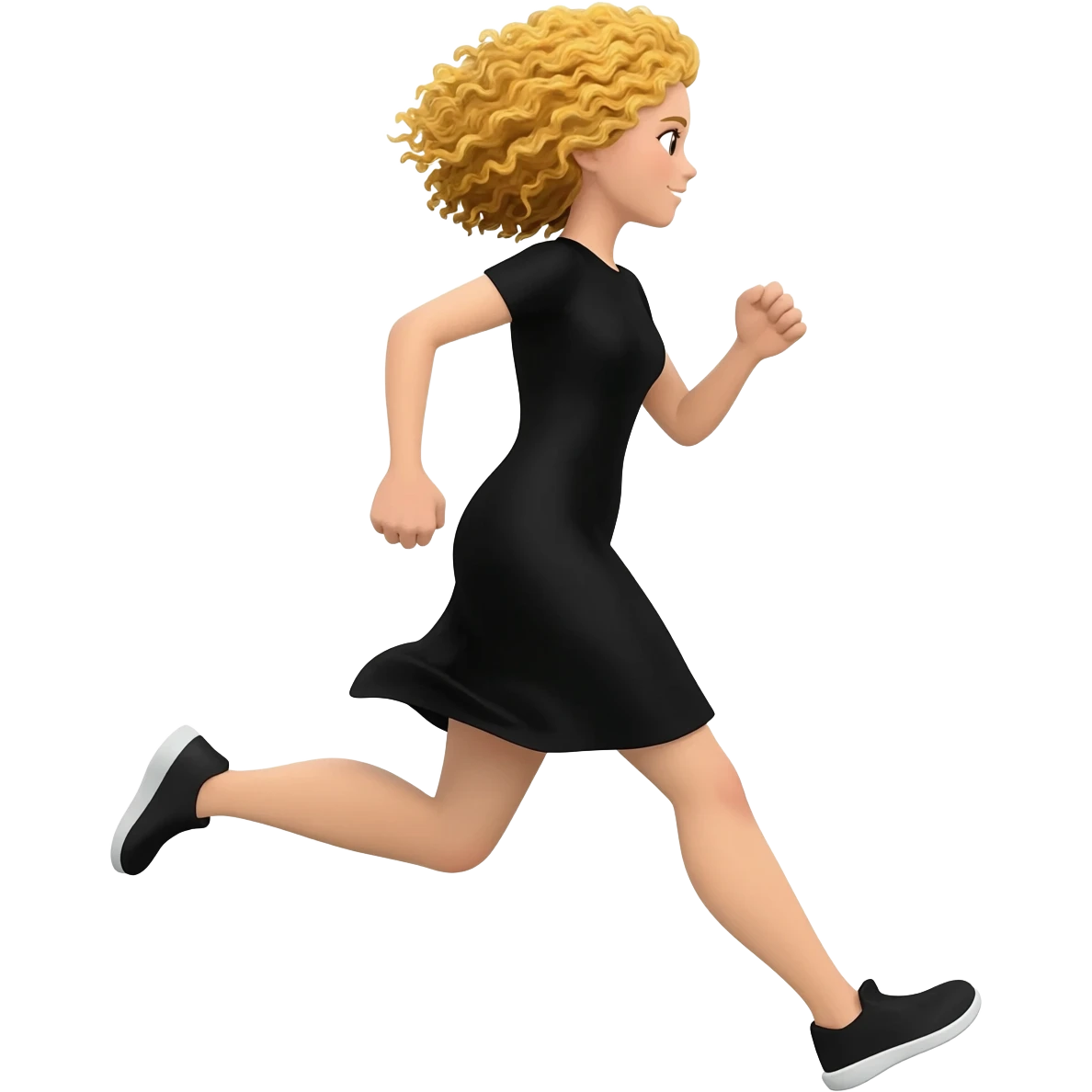 blond curly hair running woman in black long emoji