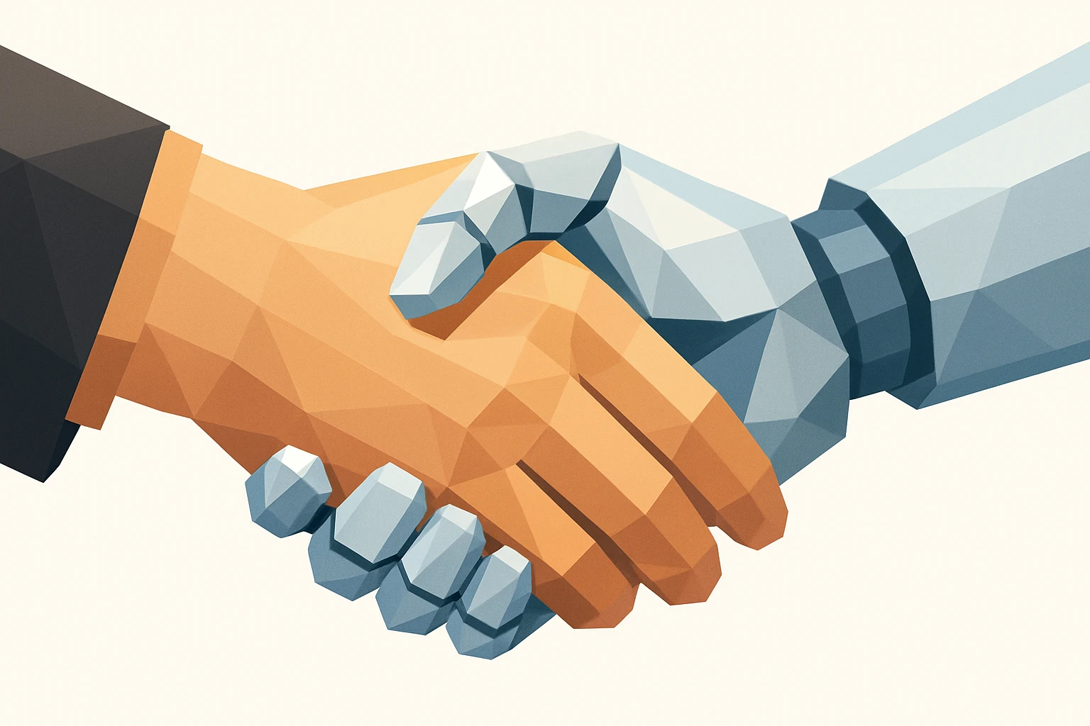 a human hand and a robot hand shaking, clean modern illustration style emoji