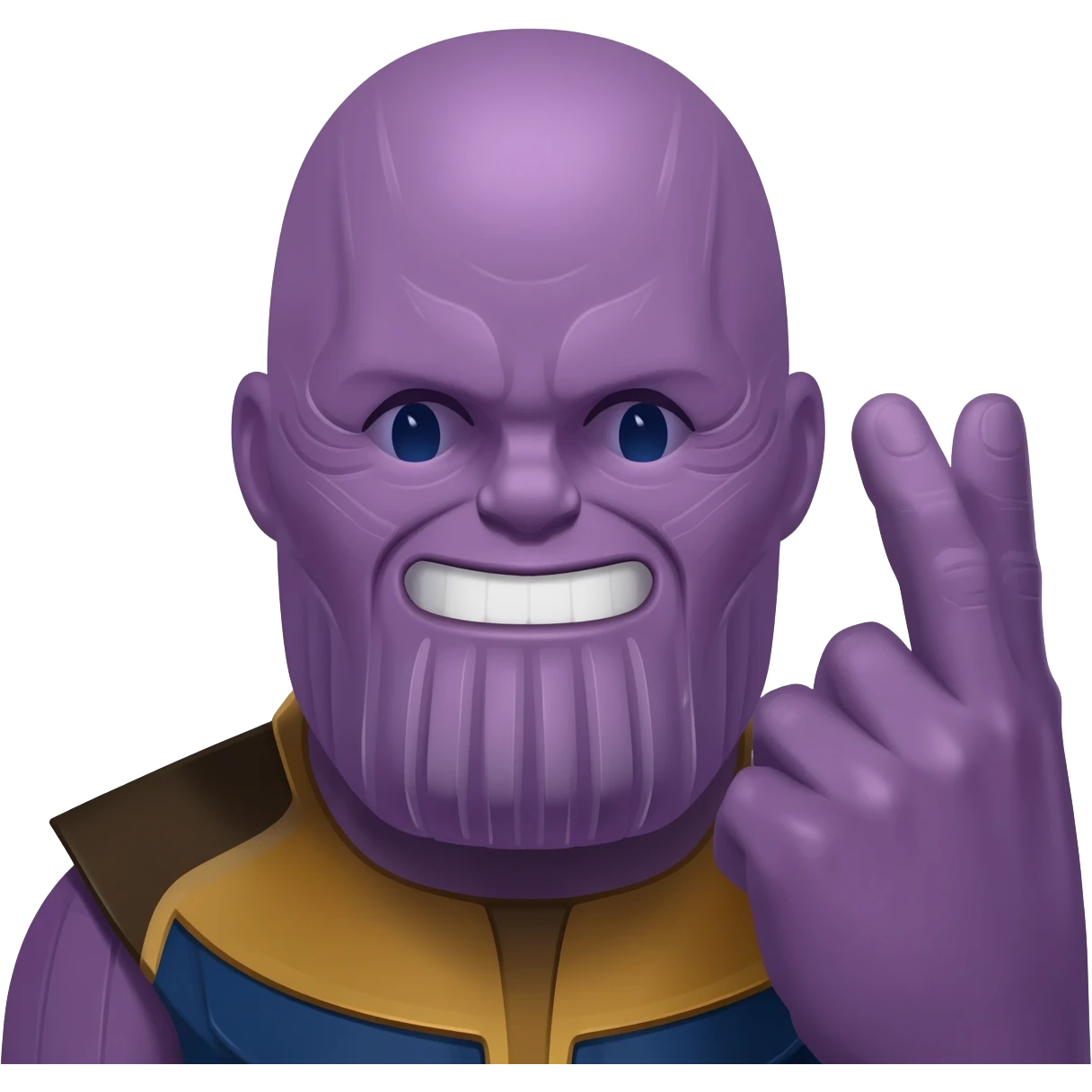 generate me a thanos emoji where hes smiling and about to snap his fingers emoji