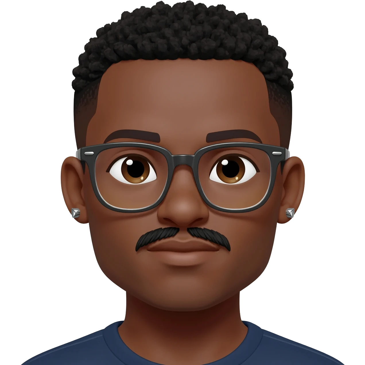 Black man with glasses, mustache,  and stud earrings emoji