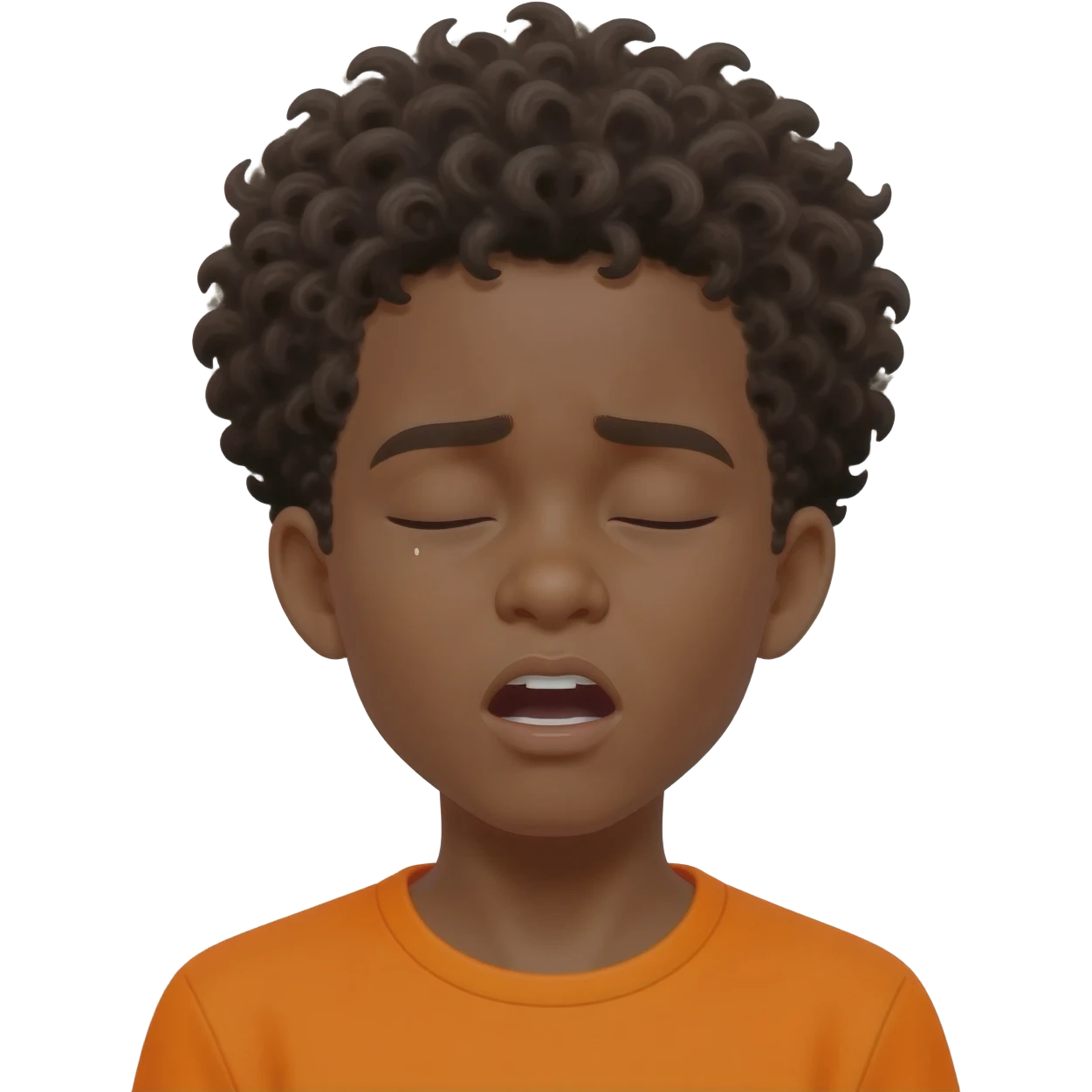 black boy curly hair orange shirt tired yawning emoji