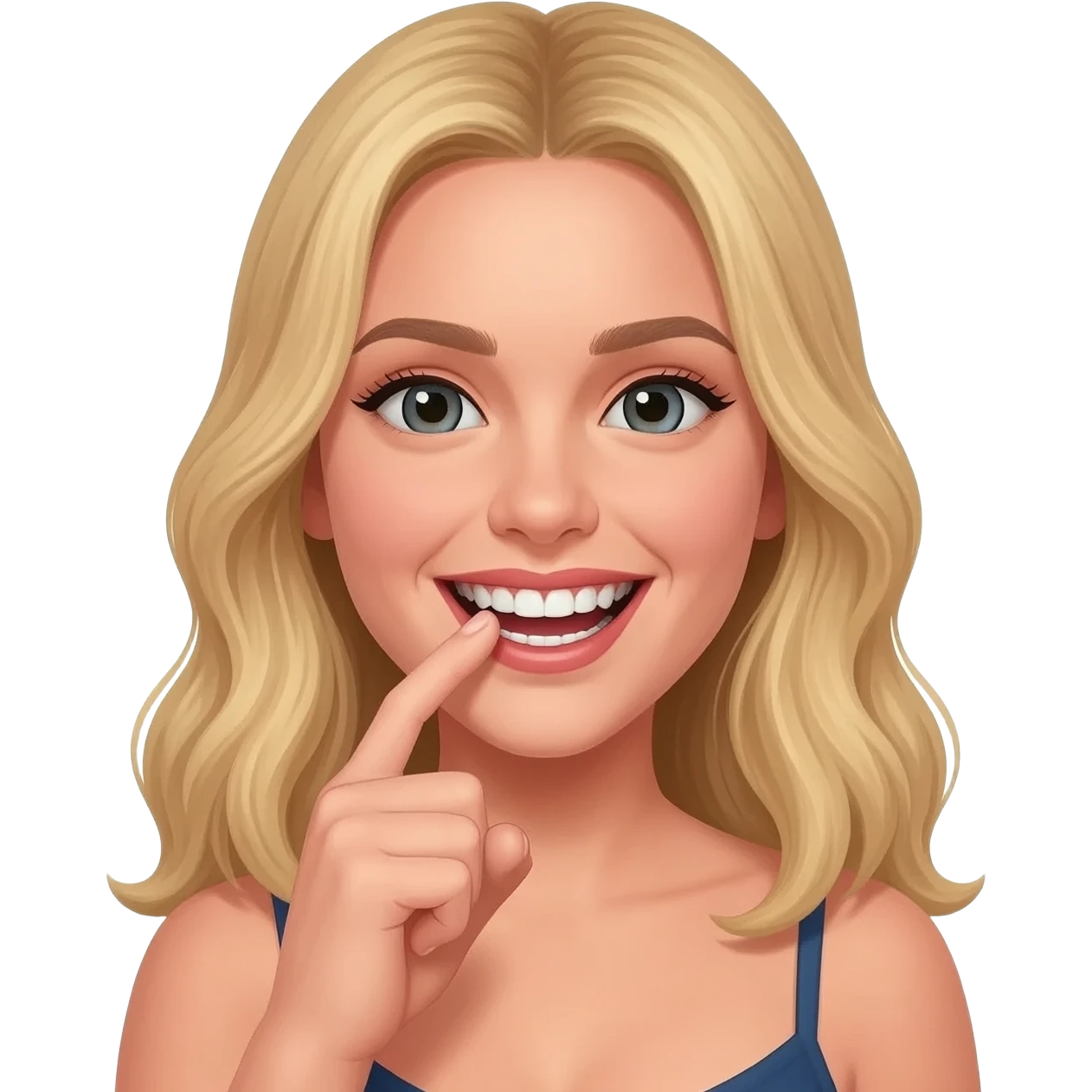 Create me an emoji of Sabrina Carpenter putting her finger in her mouth with her teeth showing emoji