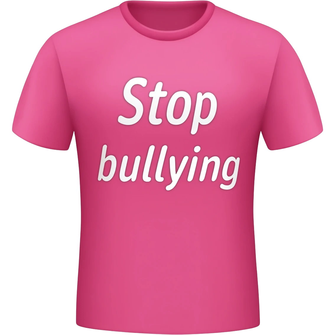 Hyperrealistic pink tshirt, with text " Stop bullying", isolated still life. Colorful, 4k hd, no emoji icons, no emoji faces, no human figures  emoji
