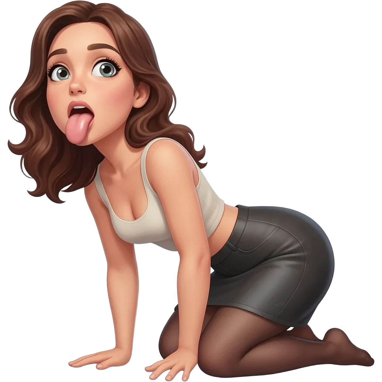 Woman on knees sucking a penis looking up emoji