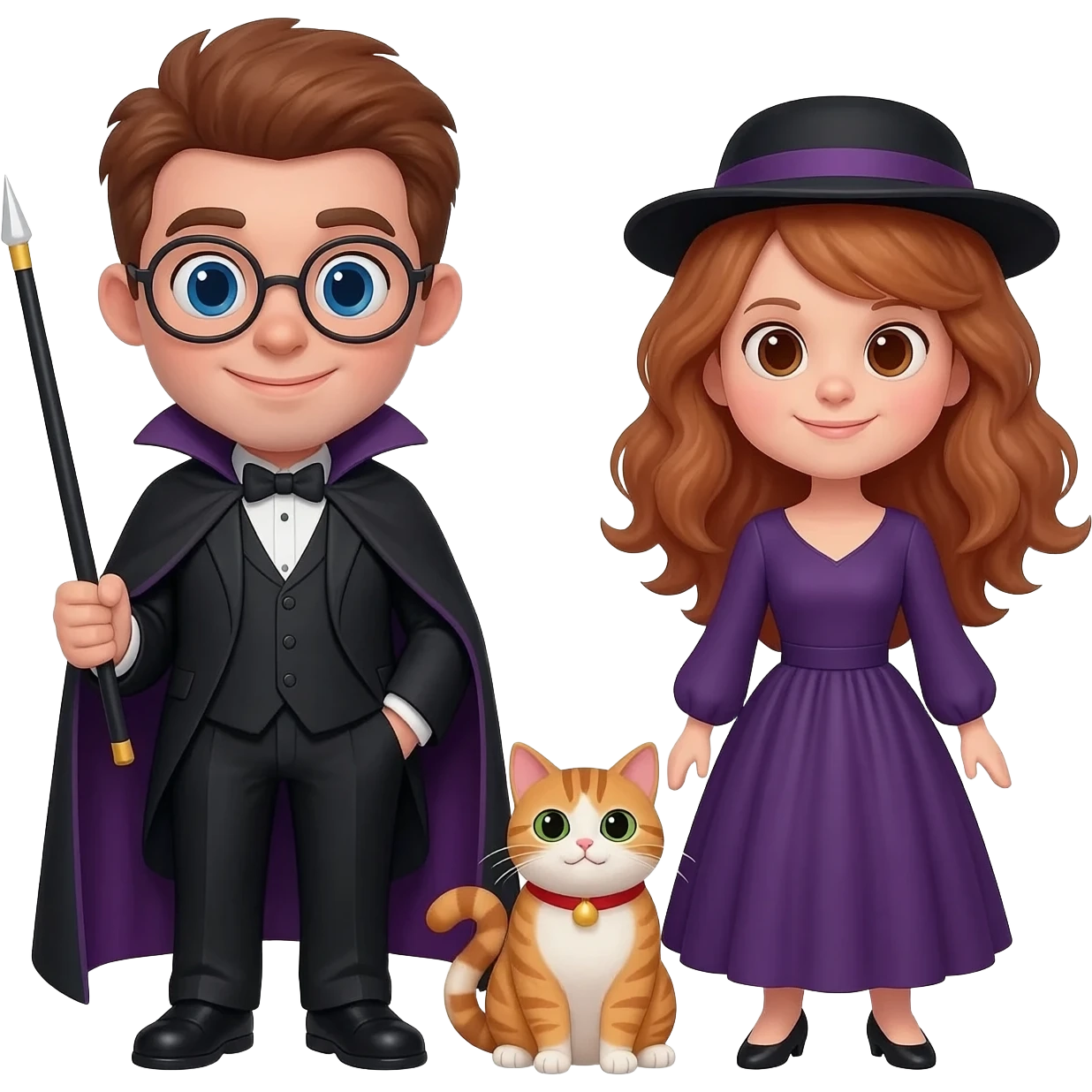 magician couple and their pet cat emoji