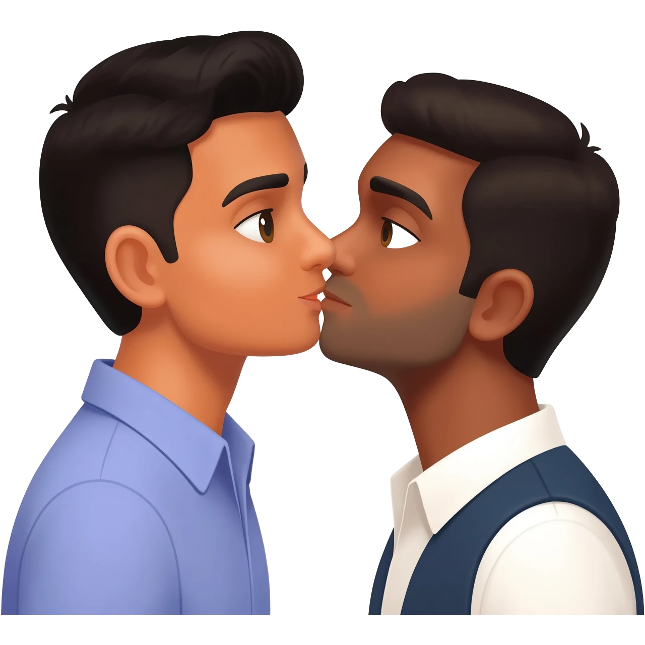 Indian man light skin kissing Indian man brown skin emoji