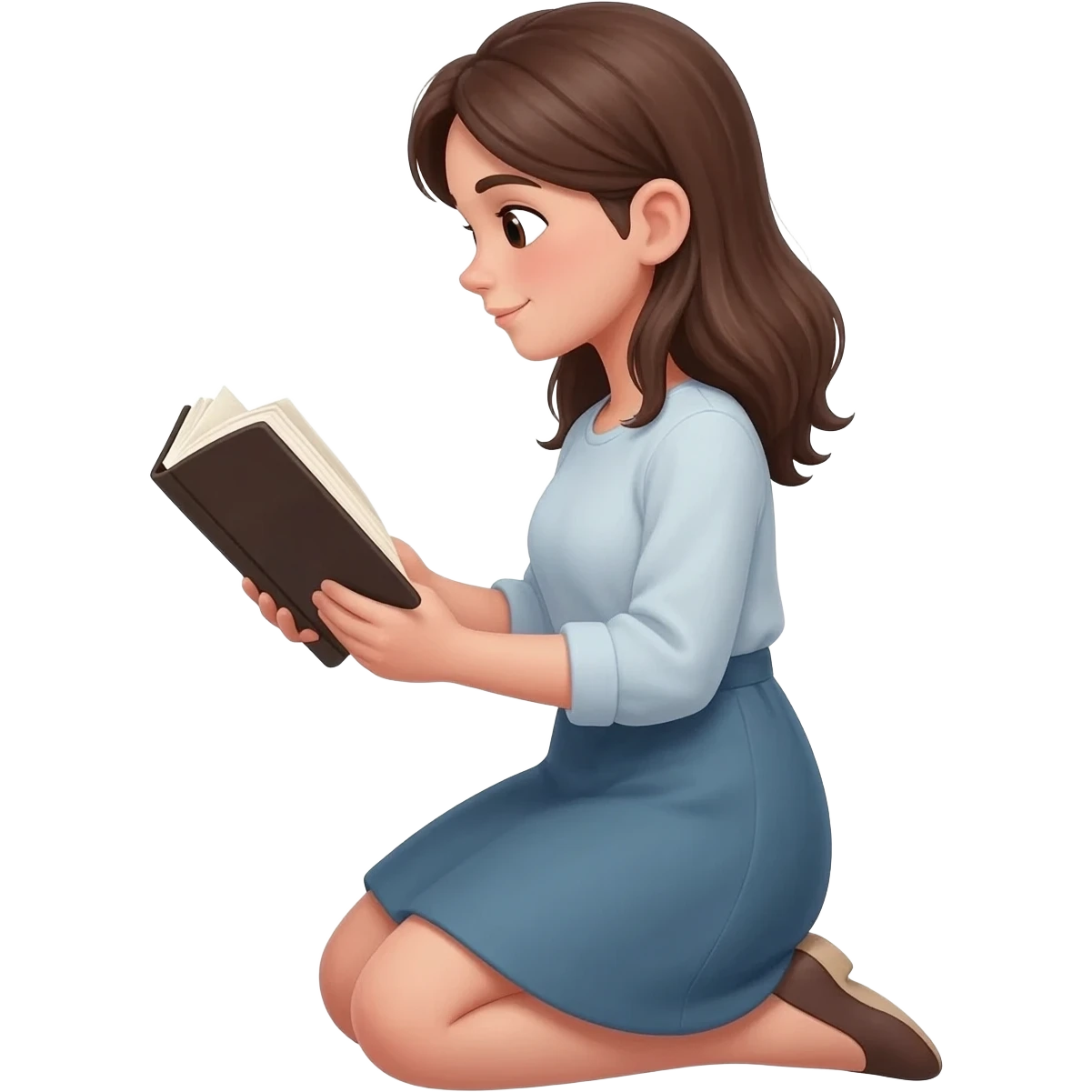 нарисуй девушку, читающую библию  на коленях ей    20 - 25 лет с боку  emoji