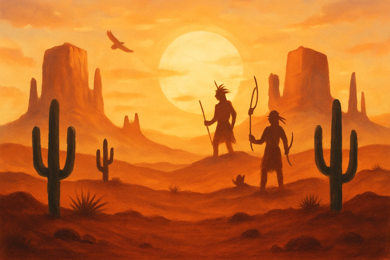 Make me a symmetrical background image based on the image with the addition of native american indian silhouettes in the background emoji