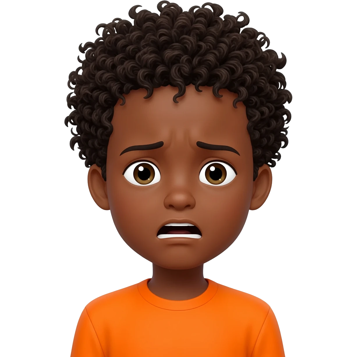 black boy curly hair orange shirt nauseous about to throw up emoji
