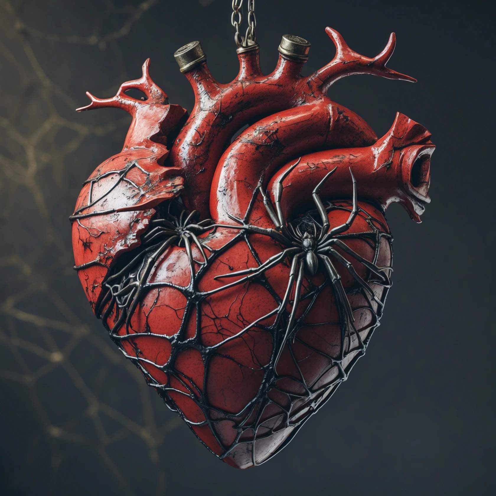 gothic heart with a spiderweb, phoenix style emoji