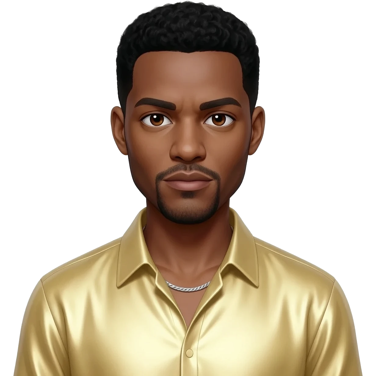 Usher with dark brown eyes, black hair, light yellow metallic shirt, silver necklace emoji